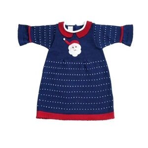 Melange Collection Girls Santa Dress Navy Red Knit Handmade 6 mo Vintage Style